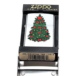 RARE Vintage Zippo Lighter – Christmas Tree – Satin Chrome Finish – 2002 NIB
